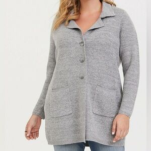 Torrid Gray Coatigan Notched Collar Open Front Sweater Size 3